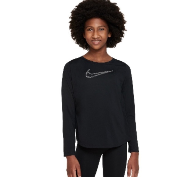 Nike Girls' Dri-fit Graphic Long-Sleeve
Training Top Black, polyester sweater - Picture 2 of 8